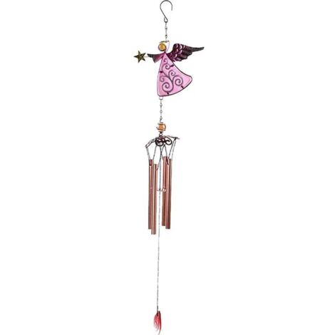 Ce carillon éolien décoratif en métal présente un design angulaire unique et une forme d'ange, ce qui le rend adapté à une utilisation en extérieur. (1/5)
