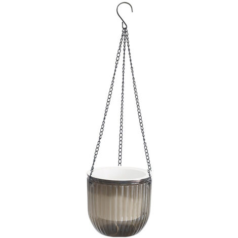 Ensemble de deux pots de fleurs suspendus, de 14,5 cm de diamètre, adaptés à la décoration de jardin. (gris) (1/5)