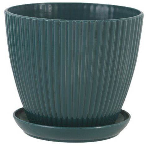 Pots de fleurs d'intérieur de 19 cm avec trous de drainage et soucoupe au fond pots de fleurs décoratifs modernes (Vert jungle, 5 pièces). (1/5)