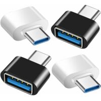 Lot de 4 adaptateurs USB C vers USB 3.0 OTG, compatibles avec les téléphones Galaxy, Type-C, etc. (2 noirs et 2 blancs)
