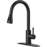 Kitchen faucet with pull-down sprayer for kitchen sinks, stainless steel single handle kitchen sink faucet, matte black