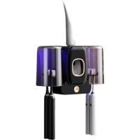 Porte-brosse à dents mural - Stérilisateur UV - Stérilisateur intelligent - Porte-brosse à dents adhésif - Presse-dentifrice automatique - Noir