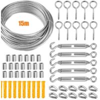 Corde en acier inoxydable, corde à linge en acier inoxydable, corde à linge extérieure, câble en acier pour extérieur (15 mètres)