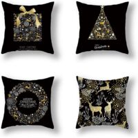 Ensemble de taies d'oreiller sur le thème de Noël, taie d'oreiller à motif flocon de neige, taie d'oreiller de Noël, taie d'oreiller de Noël pour canapé (noire)