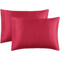 Taies d'oreiller grises 50x70 cm - Lot de 2 taies d'oreiller rectangulaires confortables en satin de soie, fermeture portefeuille, idéales pour les cheveux et le visage.