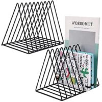 Porte-journaux et magazines triangulaire, serre-livres de bureau en fer forgé, organiseur de dossiers de bureau (ensemble de 2 pièces)