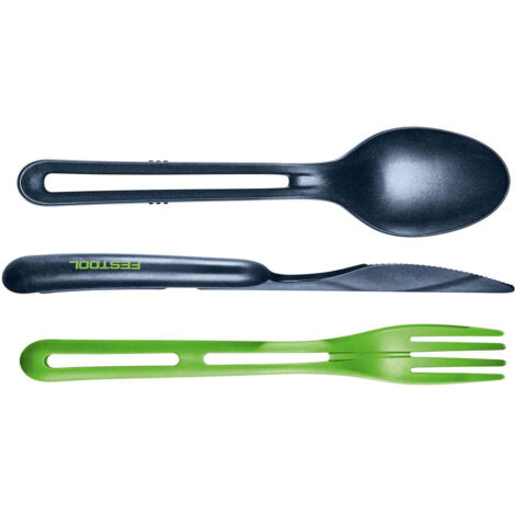Festool – Couverts en cellulose naturelle repliables – Lot de 3 : couteau, fourchette, cuillère – Écologiques et recyclables – Pour chantier et pique-nique