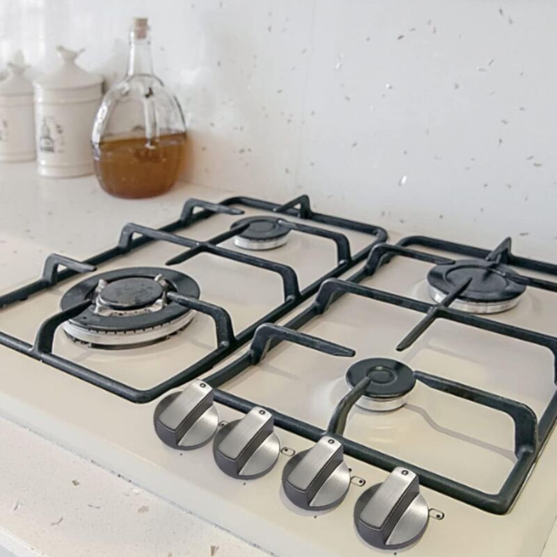 MONTERAL Lot 4 Boutons Plaque De Cuisson Gaz – Gris Satiné – Adaptateurs 6 Mm & 8 Mm – Garantie 10 Ans – Universel