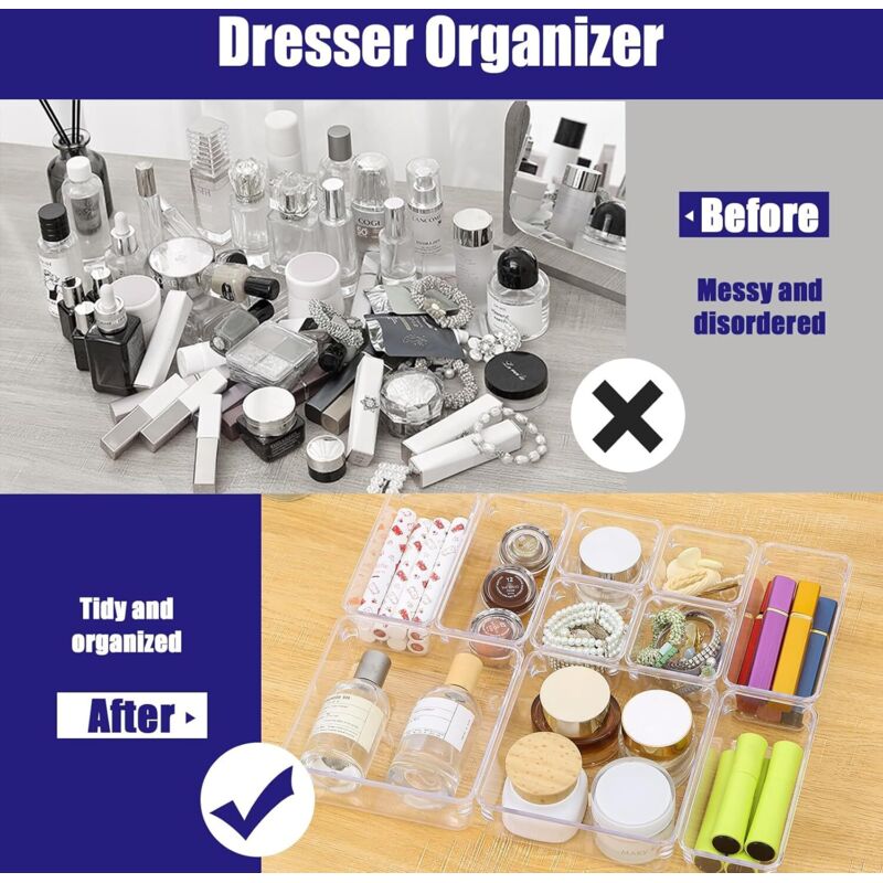 Organisateur De Tiroir 18 Pièces – 4 Tailles, Antidérapant, Pour Maquillage, Bureau, Salle De Bain, Cuisine Système Organisation Tiroir