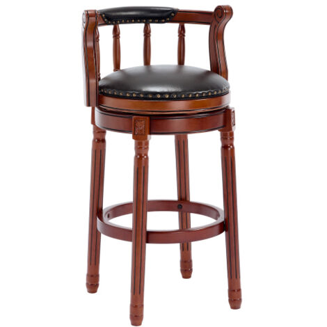 Tabourets de bar en cuir et bois avec assise en cuir de vachette, pivotants à 360° avec dossier, hauteur bar, idéaux pour la cuisine, la salle à manger et le bar. (1/5)