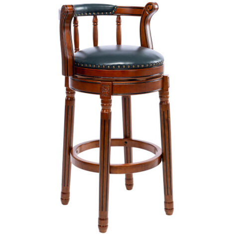 Tabourets de bar en cuir et bois avec assise en cuir de vachette, pivotants à 360° avec dossier, hauteur bar, idéaux pour la cuisine, la salle à manger et le bar. (1/5)