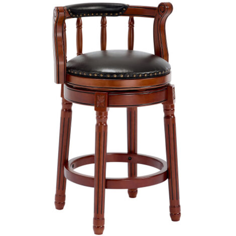 Tabourets de bar en cuir et bois avec assise en cuir de vachette, pivotants à 360° avec dossier, hauteur bar, idéaux pour la cuisine, la salle à manger et le bar. (1/5)