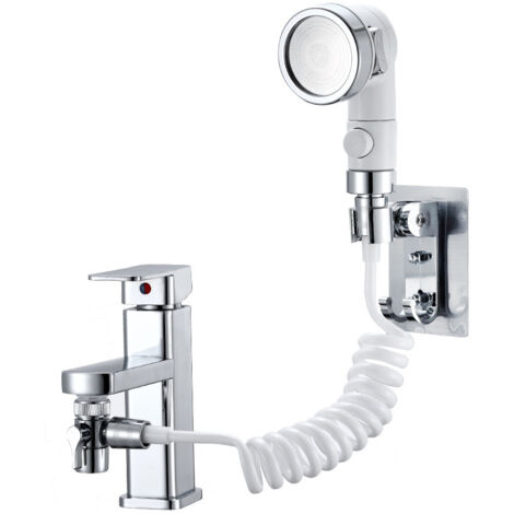 Dpzo – Douchette pour robinet avec tuyau télescopique 1,5 m – 3 vitesses – Installation facile sans perçage – Pour lavage cheveux et animaux (1/5)