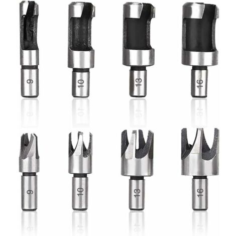 Pièces Fraise à Bouchonner Bois, Mèche à Bouchon Bois 6 mm/10 mm/13 mm/16 mm, Acier Carbone Bois Plug Perceuse pour le Travail du Bois, Forets à Bois à Griffe et Coniques