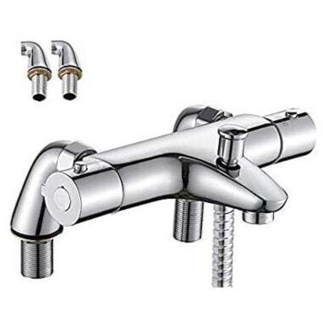 Aiperq – Mitigeur thermostatique de baignoire en laiton massif – Finition chromée résistante aux rayures – Température sécurisée à 38°C – Installation facile G 1/2'