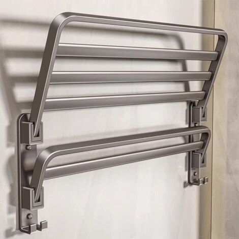Aiperq – Porte-serviettes mural pliable 40 cm – Aluminium résistant à la rouille – 2 barres et crochets – Idéal pour espaces restreints
