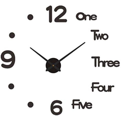 DIY Pendule Murales,Taille:30cm,Pendule Murale de Mode Moderne Horloge Murale sans Cadre 3D Miroir Autocollant Décoration de La Maison Horloge Murale Muette(Noir)