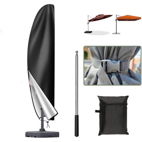 Housse Parasol Deporte 3x3,Bâche Parasol Déporté Imperméable en 420D Tissu Oxford,Anti-UV Housse de Protection,265x407050cm,Noir