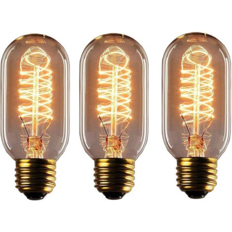 Ampoule à incandescence Edison 40 W, ampoule vintage à intensité variable E27, T45 (filament enroulé), blanc chaud, ampoule à filament ambré antique E27 à visser, pour la maison, la chambre, le bureau