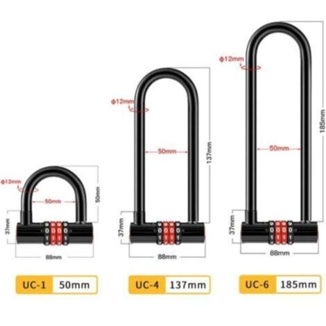 Antivol Vélo U Combinaison 4 Chiffres Code Réinitialisable Étanche Double Mortaise Longue Anse 137mm Portail École