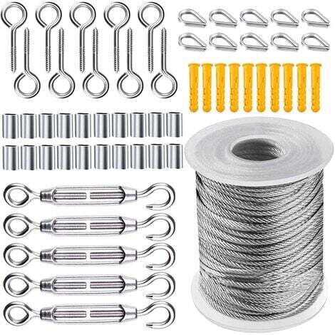 Ugreat – Câble métallique 50m en acier inoxydable 304 – Revêtement nylon – Accessoires inclus pour installation rapide – Résistant aux intempéries