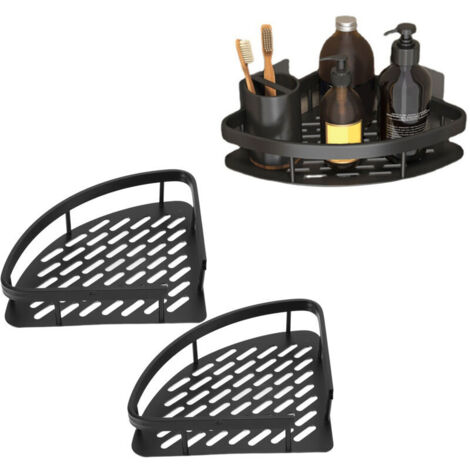 Étagère de douche triangulaire, étagère de douche d'angle en aluminium sans perçage, étagère de douche d'angle avec base creuse pour salle de bain WC Double couche (1/5)