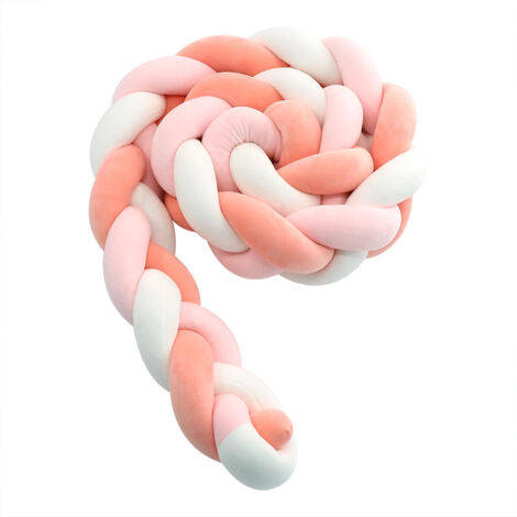 Ugreat – Tour de lit bébé tressé en velours – Protection pare-chocs 4M – Coton doux rose et blanc pour berceau et canapé