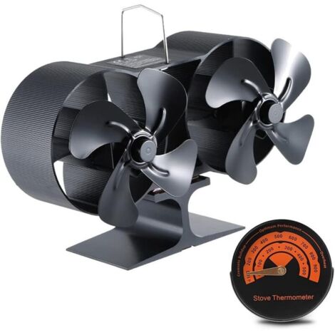 Ventilateur de poêle à bois à 8 pales, alimenté par la chaleur, double moteur, avec thermomètre intégré pour poêle à bois/cheminée, fonctionnement silencieux, distribution efficace de la chaleur