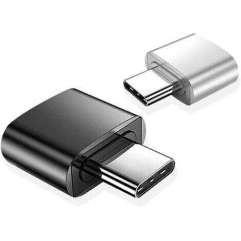 Adaptateur USB C vers USB (Lot de 2), Adaptateur USB Fem vers USB-C Mâle, Convertisseur Type C vers USB-A, Compatible avec MacBook, Téléphone USB-C et Plus (Noir et Argent)