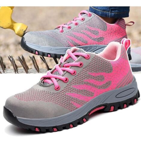 Chaussures de sécurité pour hommes et femmes, baskets avec embout en acier antidérapant, maille respirante + légères et confortables + anti-crevaison, été-36