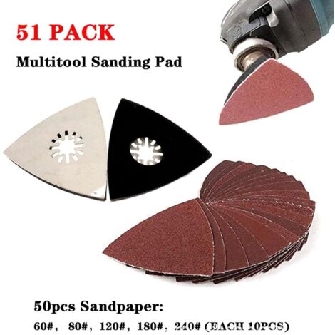 51 pièces Patin de Ponçage Multi outil Accessoires pour Patin de Fixation triangulaires universels 80 mm Livré avec 5 types de papier (1/5)