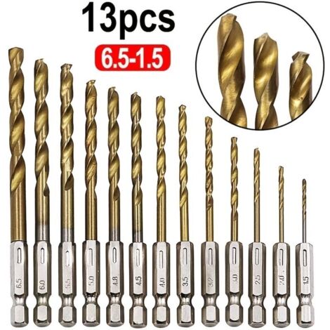 Jeu De 13 Forets Revtus De Titane HSS - Tige Hexagonale 1/4 - Parfait Pour Le Bois Le Plastique L alliage D aluminium Et Le Mtal - 2 54/40 64 Cm - 2 54/10 16 Cm Foret Hlico dal Pour Perceuse lectrique (1/5)