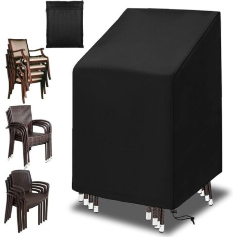 Housses pour Mobilier de Jardin 210D, Housse de Protection Imperméable Tissu Oxford Housse Chaise Extérieur de Balcon, Coupe-Vent, Anti-UV Housse Fauteuil Jardin, 65x65x80/120 cm Noir