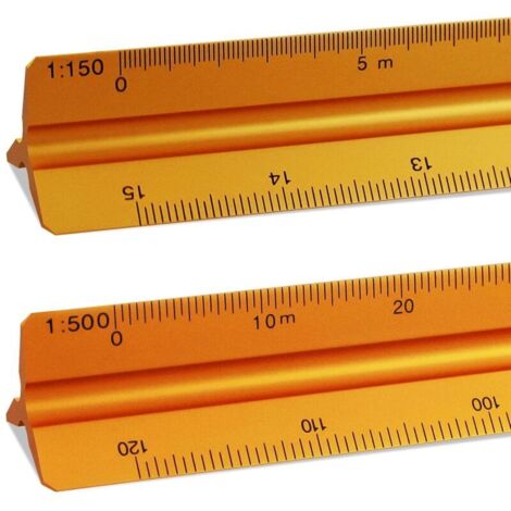 CCYKXA 2 Pièces Règle Triangulaire 1:20, 1:25, 1:50, 1:75, 1:100, 1:125 et 1:100, 1:200, 1:250, 1:300, 1:400, 1:500 (Or) 30cm