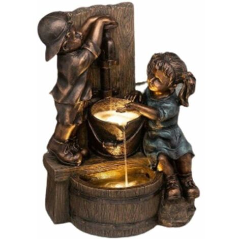 Ahlsen fille et garçon statue résine jardin sculpture cour art déco, (1/5)