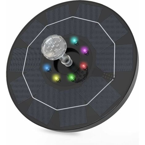 Ahlsen Fontaine d'eau Solaire, Fontaine de Bain d'Oiseaux Solaire LED 3.5W Batterie Intégrée 1500mAh avec 8 LED