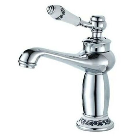 Ahlsen Mitigeur de lavabo Robinet Salle Bain Monocommande Mitigeur Lavabo DéCoration Florale En CéRamique Robinet Lavabo Salle De Bain Robinet Lavabo,Chrome (1/3)