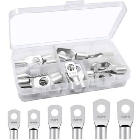 Ccykxa – Lot de 30 cosses à sertir en cuivre étamé – Section 16/25/35 mm² – Ronde à œillet M8/M10 – Haute conductivité pour batteries automobiles