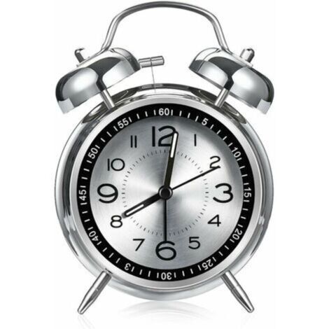 Tigrezy Réveil fort pour adultes dormeurs lourds, quartz silencieux de 10,2 cm avec rétroéclairage, double cloche (gris)