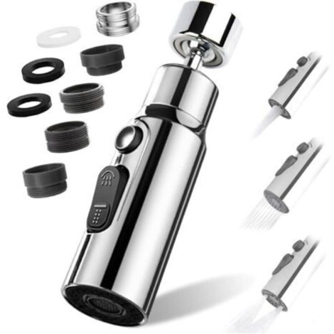 CCYKXA Aérateur de Robinet, 360° Pivotant Embout Robinet Cuisine avec 3 Modes Douchette Mousseur Robinet Economie Eau, Adaptateur Economiseur D'eau Pour Robinet Salle De Bain lavabo (Argent)