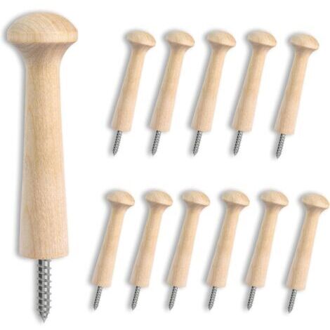 CCYKXA Patere Murale Bois Brut [Lot de 12] - Porte Manteau Mural Individuel à Visser pour Accrocher Vêtements, Chapeaux, Serviettes - Crochets en Bouleau Lisses Adaptés à la Peinture 2,8 x 9 cm (1/5)