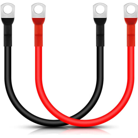 CCYKXA 2 Pièces 30cm Câble de Batterie 16mm², Rouge et Noir Câbles d'Onduleur de Batterie 5AWG avec Cosses à Anneau Fil de Cuivre pour Motos, Voiture Diesel, Marine, Solaires, Camping Cars,