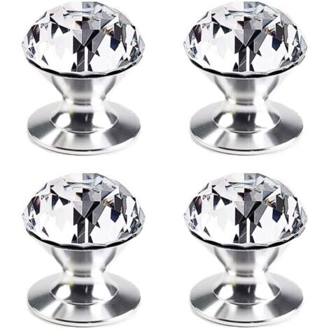 CCYKXA Lot de 4 boutons autocollants en cristal en aluminium Pour meubles Poignées autocollantes Pour armoire Porte coulissante Tiroir Poignées en cristal transparent Boutons de tiroir (1/5)