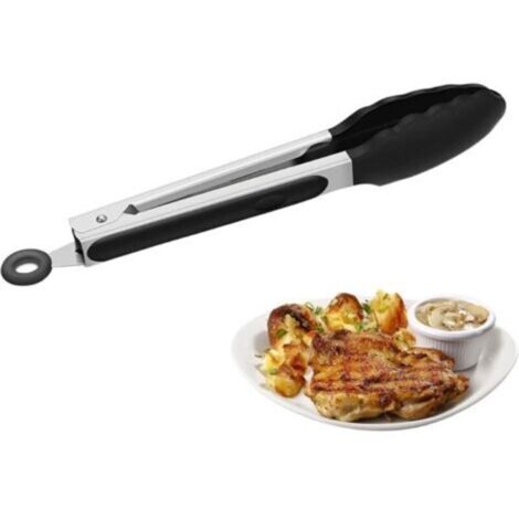 Ahlsen Pince Cuisine Professionnel,Pince Barbecue Acier Inoxydable,Pince Cuisine Résistant Chaleur,Pince Alimentaire en Silicone Pince Pour Gril Isolation Thermique Pince Pour Gril Extérieur Noir