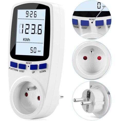 Ahlsen Compteur d'énergie AC 185V 264V Compteur de consommation d'énergie, Prise de Moniteur d'utilisation de l'électricité avec écran LCD (Tarif Unique),15773mm (1/2)