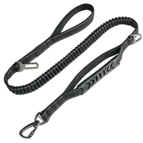 Ahlsen Laisse pour Gros Chien Anti-Traction (1.65 M)【Ceinture de Sécurité】 Absorption de Choc + Couture Réfléchissante + Double Poignée (Noir)