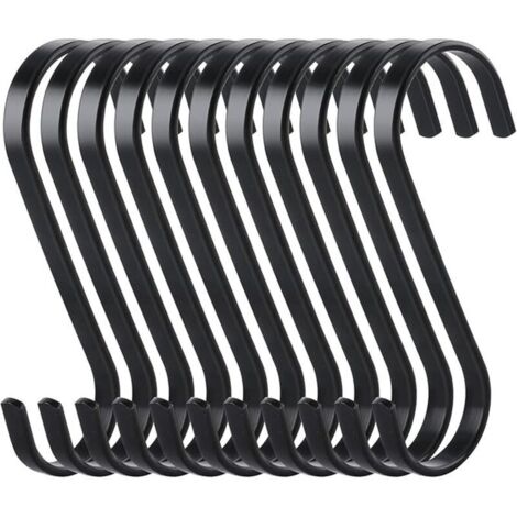 Ahlsen 10pcs Crochets Plats en S de Suspension en Acier Inoxydable Crochet de Cuisine Robuste,Multifonctions Crochets pour de Cuisine ou à Viande Boucher Vêtements Plantes Outils de Jardinage,Noi