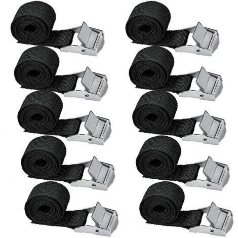 Ccykxa – Lot de 10 sangles d'arrimage 239cm – Charge maximale 500kg – Boucle métallique – Pour moto, voiture, porte-vélo – Noir - 10pcs