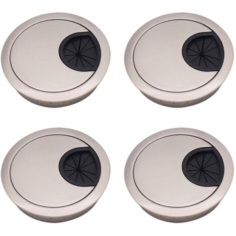 Ccykxa – Lot de 4 passe-câbles en alliage de zinc 60mm – Couvercles encastrables argent brossé – Pour bureaux et plans de travail