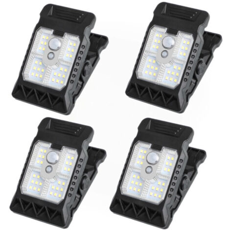 Lot de 4 lampes solaires à pince (11,2 cm) avec détecteur de mouvement et étanches, idéales pour clôtures, arbres, terrasses et allées.
